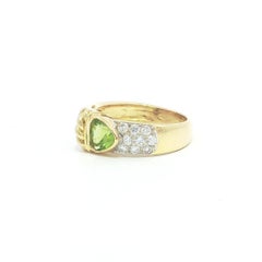 18k Yellow Gold Bezel Trillion Amethyst & Peridot w/ Pave Diamond Band Ring