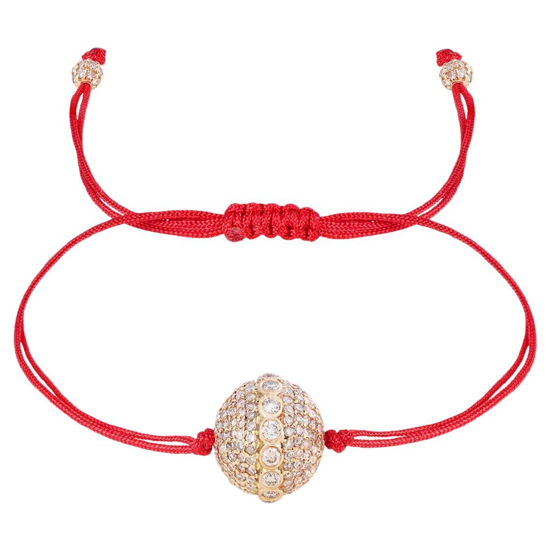 18 Karat Gelbgold, große, mit Diamanten besetzte Kugel, Schnur-Armband im Angebot