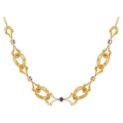 TOKTAM 18k Yellow Gold Big Geometric Multi Colored Sapphire Chain Necklace
