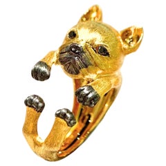 18K Gelbgold Schwarzer Diamant 'Hund' Gold Graving Ring