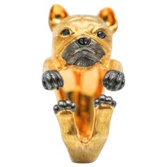 Bague pour chien en or jaune 18K avec diamant noir