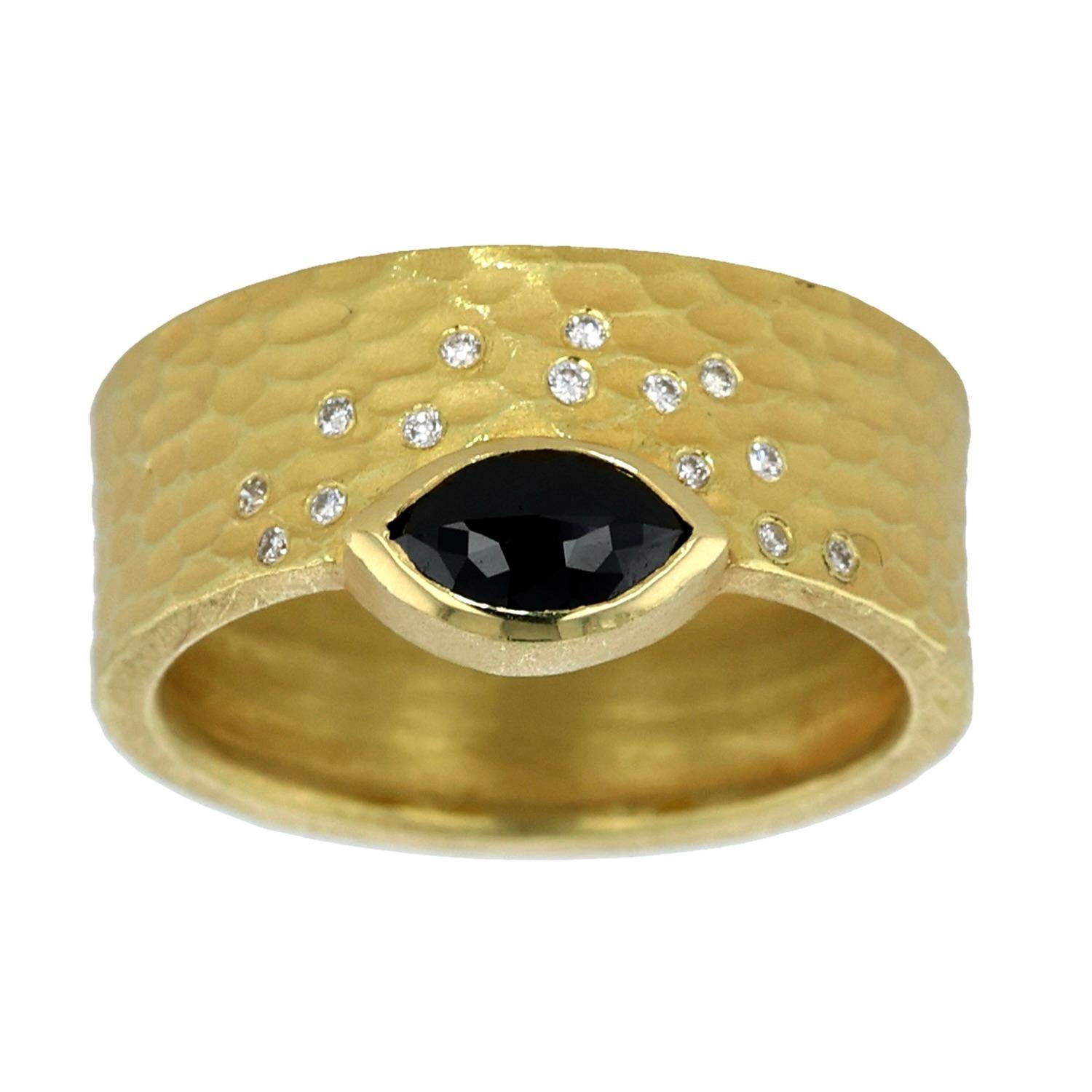 Rose Cut 18K Yellow Gold Black Diamond Glacier Ring by Barbara Heinrich For Sale