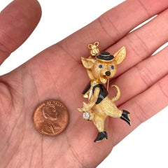 18K Yellow Gold & Black Enamel Chihuahua Dog Brooch