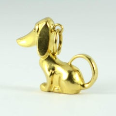 18 Karat Yellow Gold Black Enamel Dog Charm Pendant