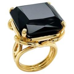 18K Gelbgold Schwarz Jade Cushion Ring