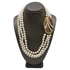 18K Yellow Gold Black Mother-of Pearl & Diamond Three-Strand Pearl Necklace