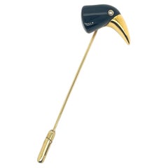 18k Yellow Gold Black Onyx and Diamond Bird Pin