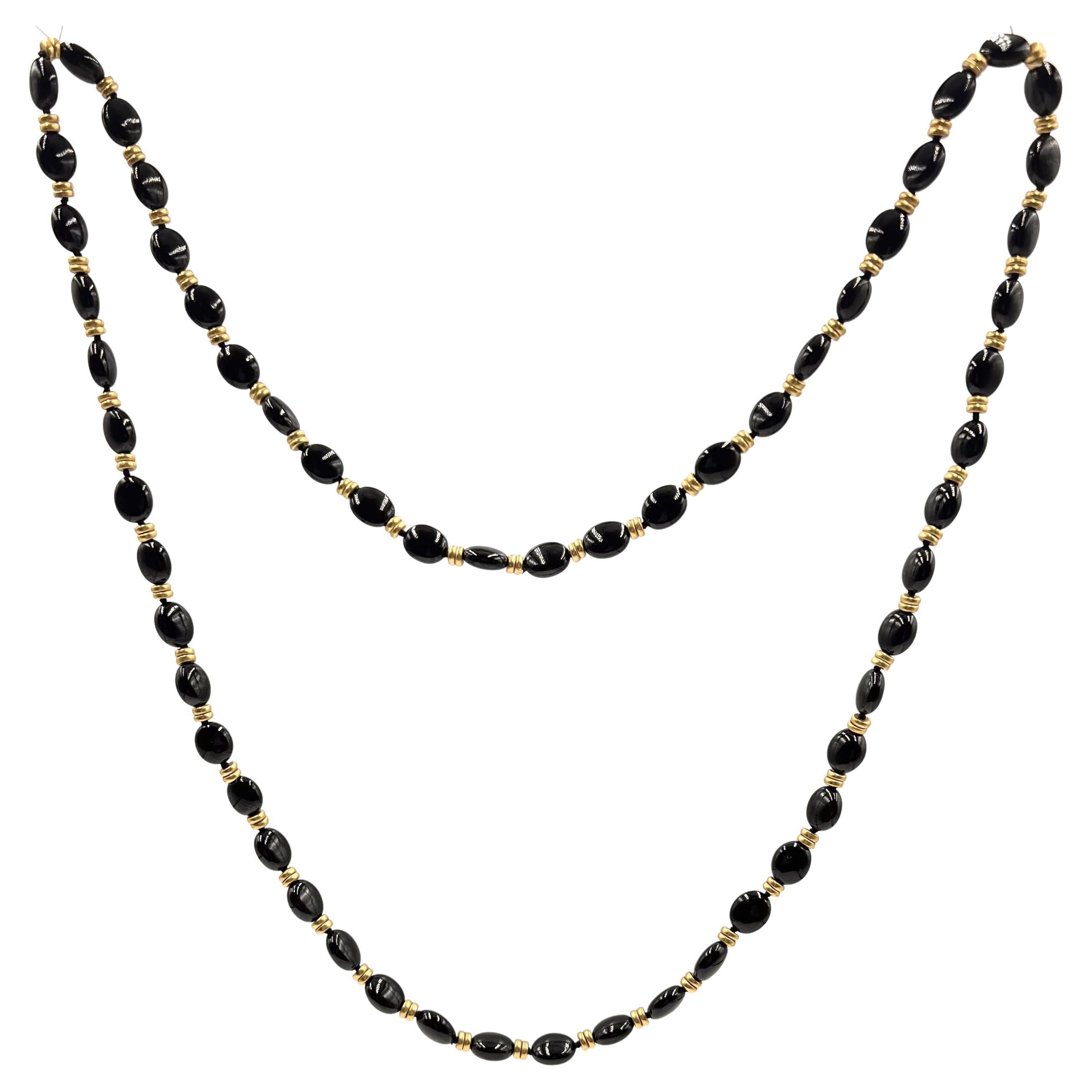 18 Karat Gelbgold Schwarzer Onyx Perlenkette