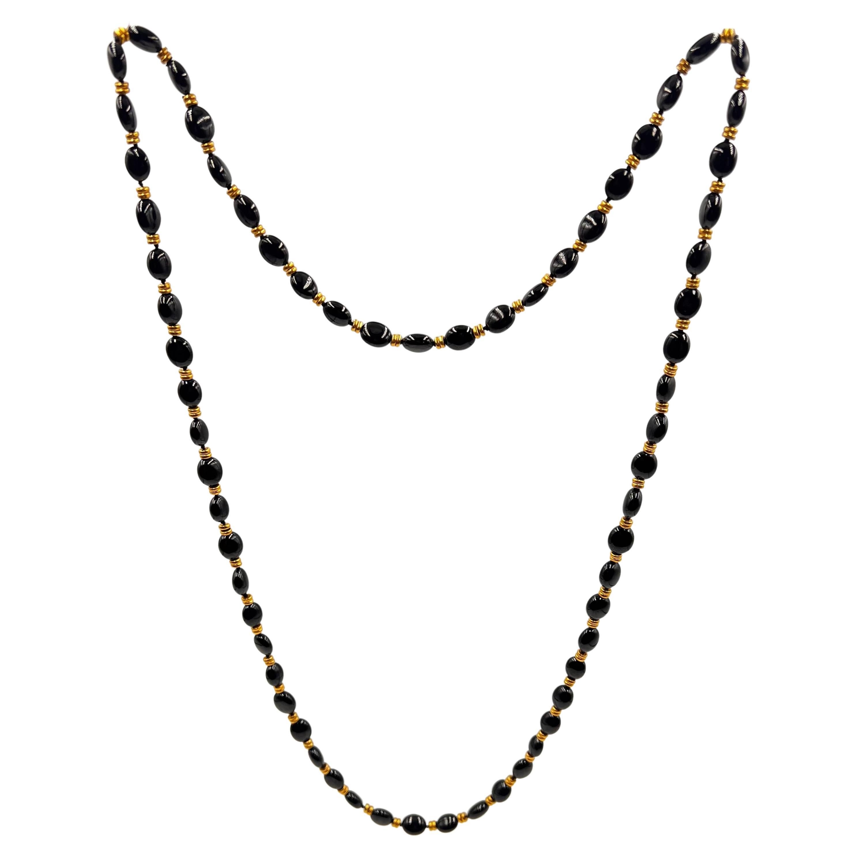 18k Yellow Gold Black Onyx Bead Necklace