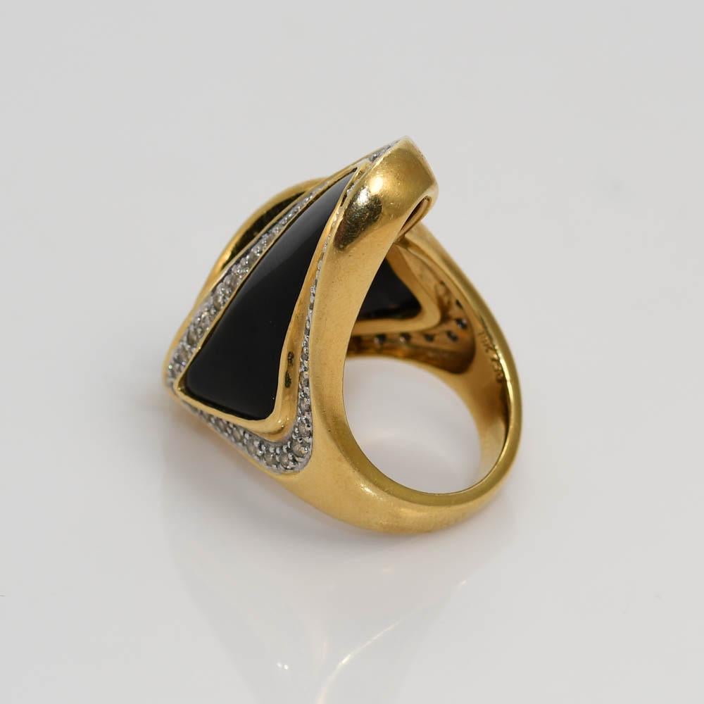 Round Cut 18K Yellow Gold Black Onyx & Diamond Ring, 28.2gr