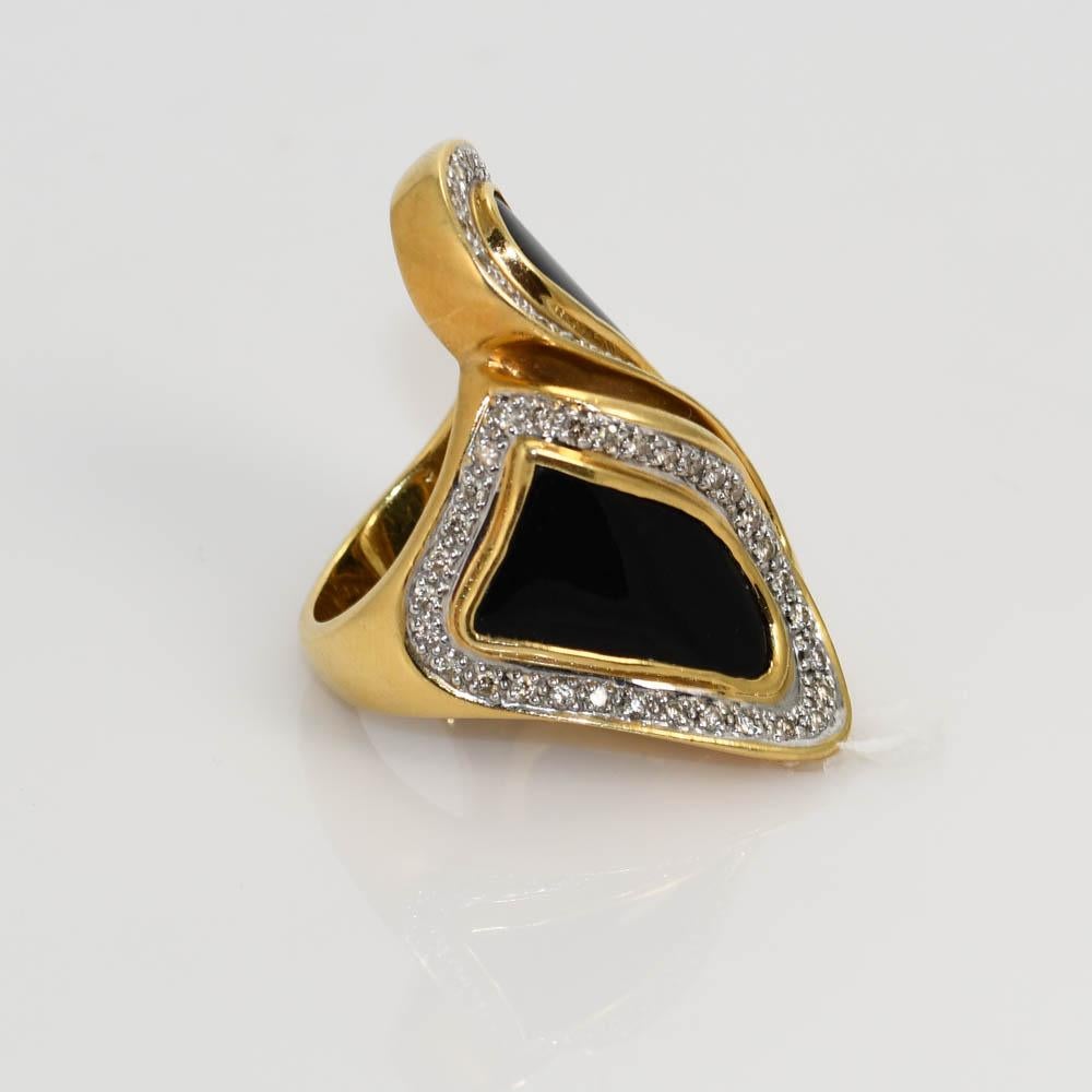 18K Yellow Gold Black Onyx & Diamond Ring, 28.2gr In Excellent Condition In Laguna Beach, CA