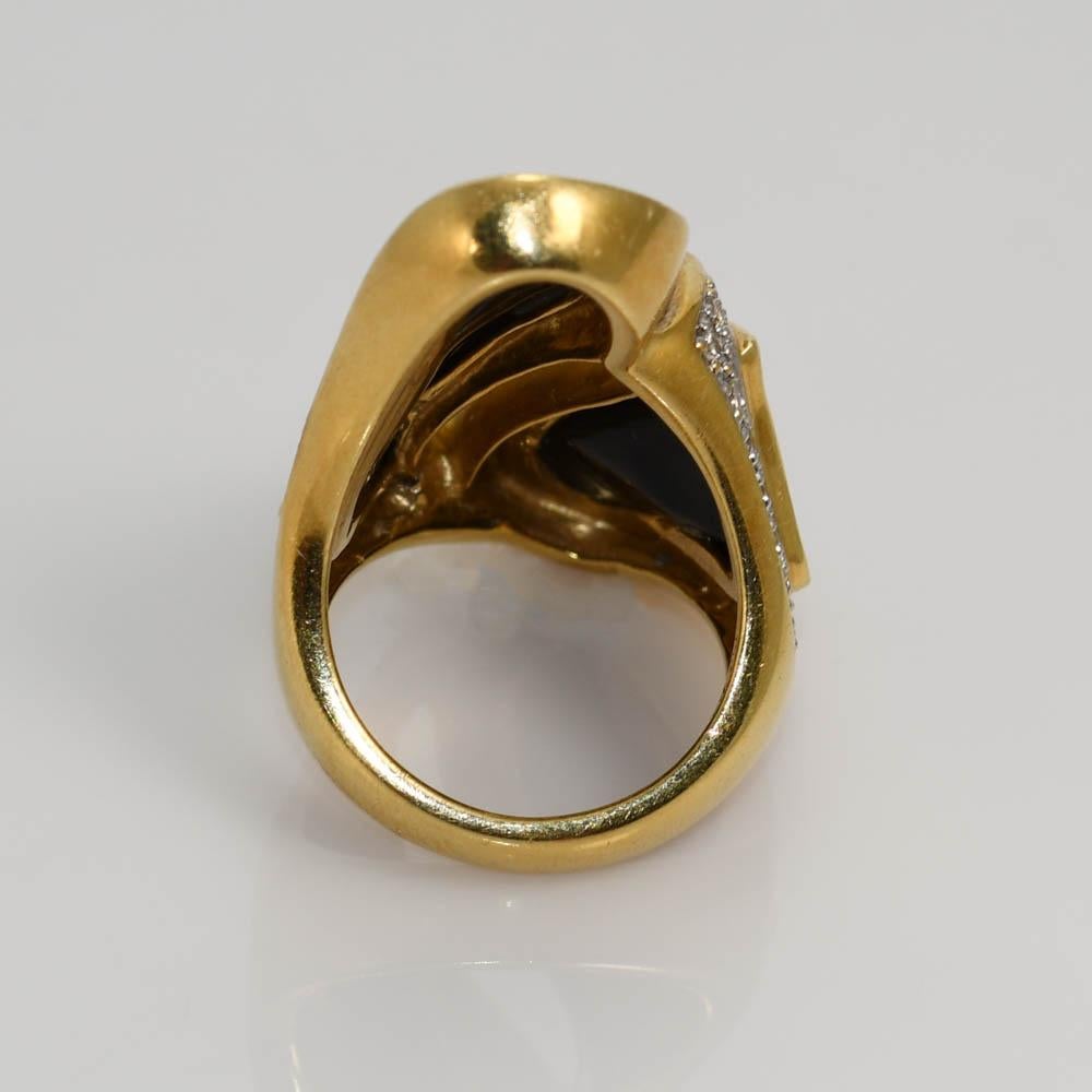 Women's or Men's 18K Yellow Gold Black Onyx & Diamond Ring, 28.2gr