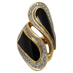 18K Yellow Gold Black Onyx & Diamond Ring, 28.2gr
