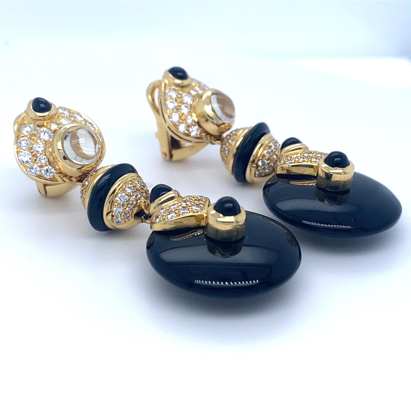 Orecchini in oro giallo 18k e onice nero con pietra di luna e diamanti da 1,66 carati in vendita 6