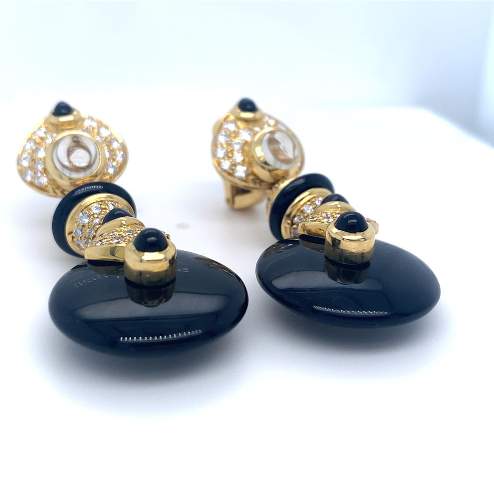 Orecchini in oro giallo 18k e onice nero con pietra di luna e diamanti da 1,66 carati in vendita 2