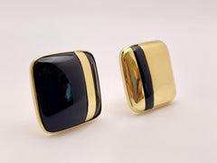 18K Yellow Gold Black Onyx Square Geometric Earrings
