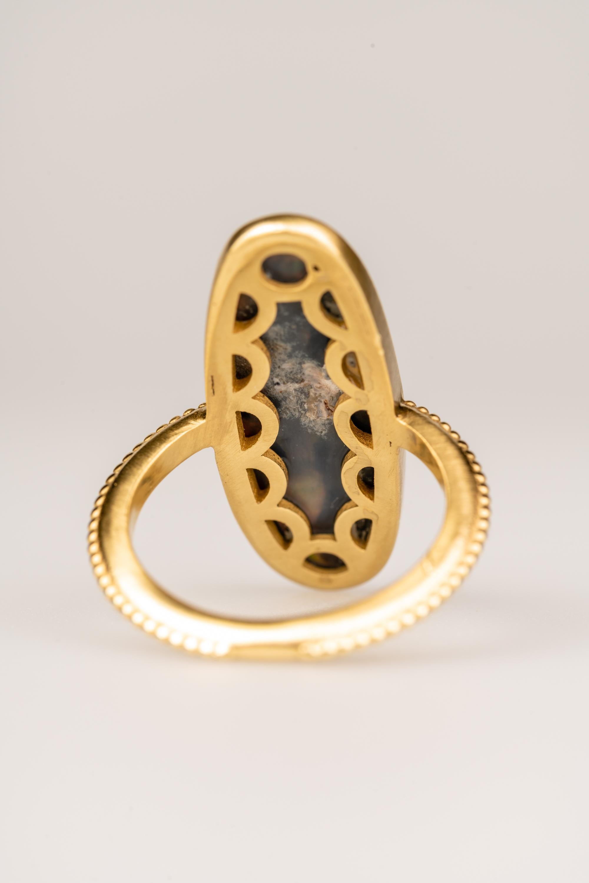 Cabochon 18 Karat Yellow Gold Black Opal Ring