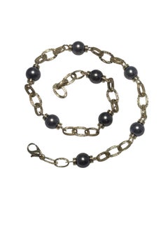 18K Yellow Gold Black Pearl Textured Link Necklace 16" #25080