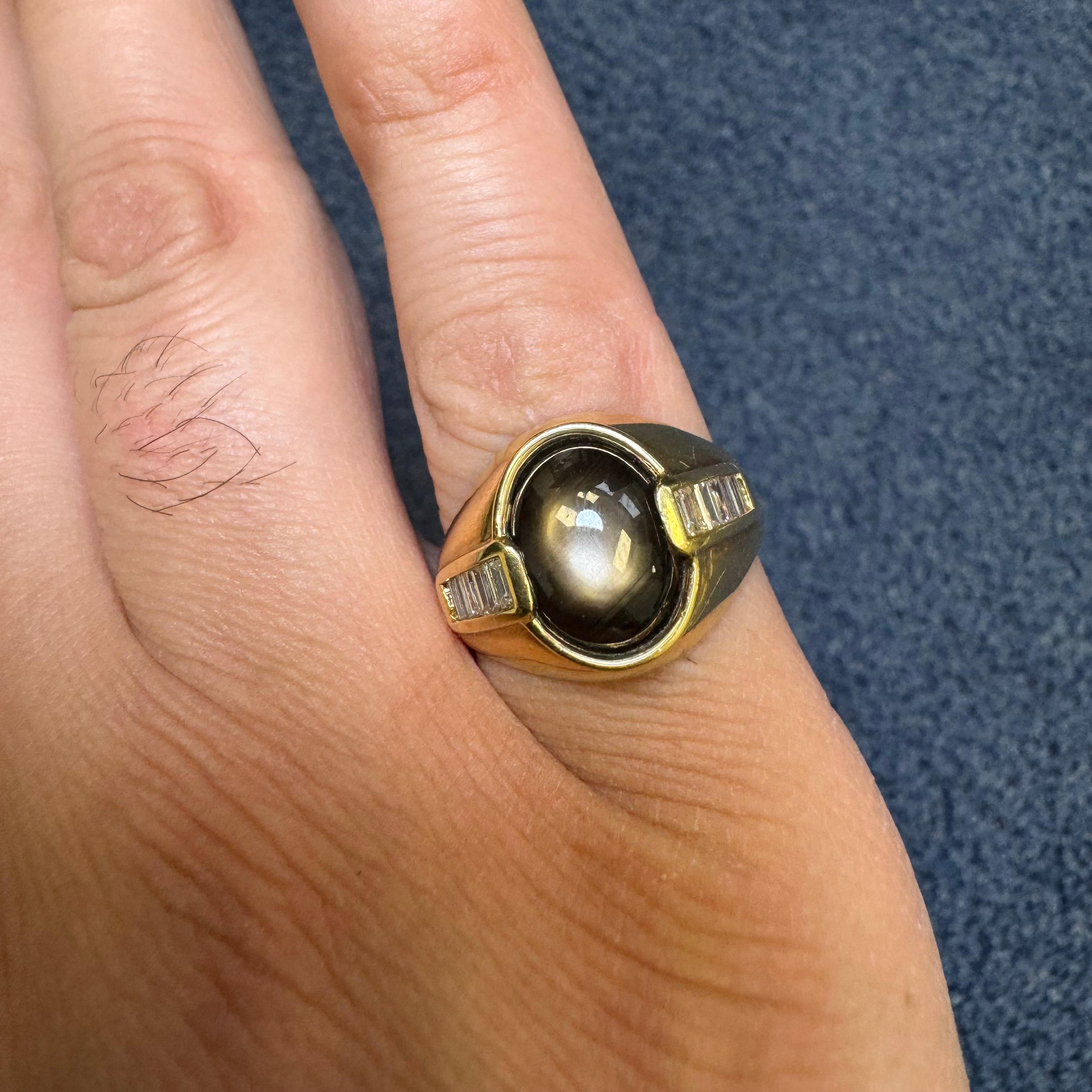 Bague en or jaune 18K saphir noir et diamant en vente 2