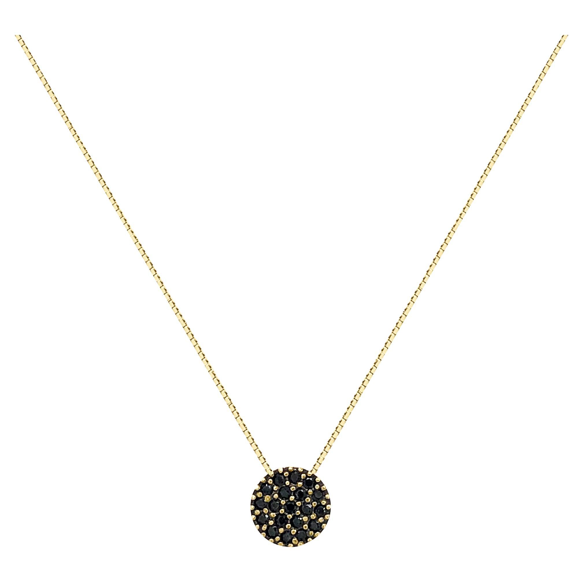 18K Yellow Gold Black Spinel Pendant Necklace For Sale