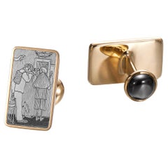 18K Yellow Gold Black Star Sapphire Cufflinks