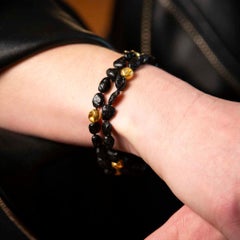 18K Yellow Gold Black Tourmaline Double Strand Bracelet