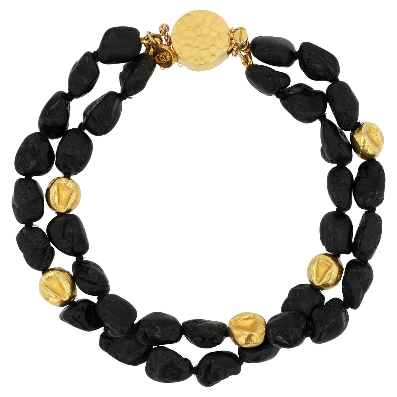 18K Yellow Gold Black Tourmaline Double Strand Bracelet