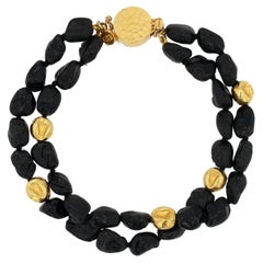 18K Yellow Gold Black Tourmaline Double Strand Bracelet