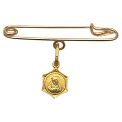 Medaglia della Madonna in oro giallo 18K su spilla #25193