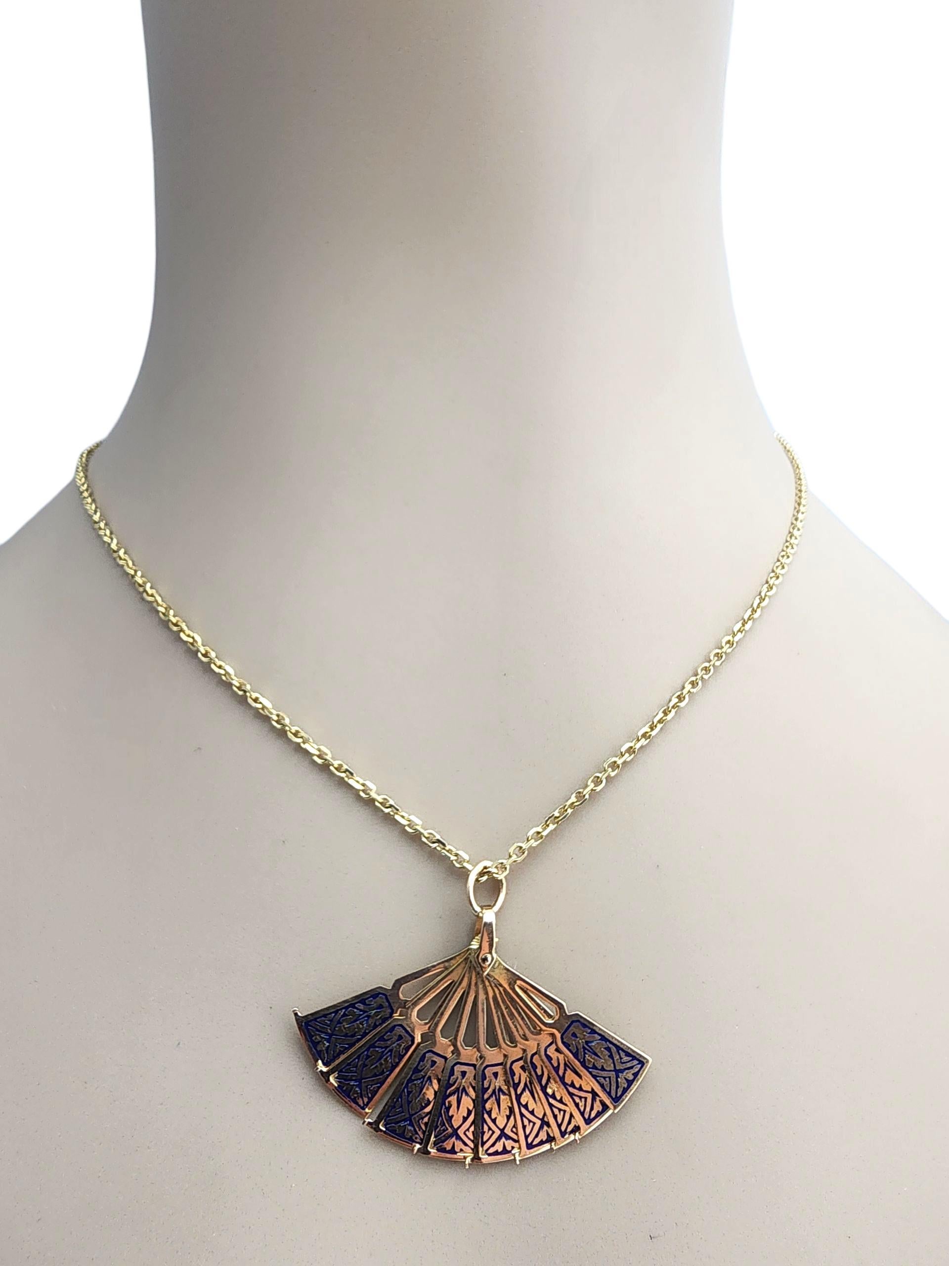 18K Yellow Gold Blue Enamel Articulated Hand Fan Charm #22831 For Sale 11