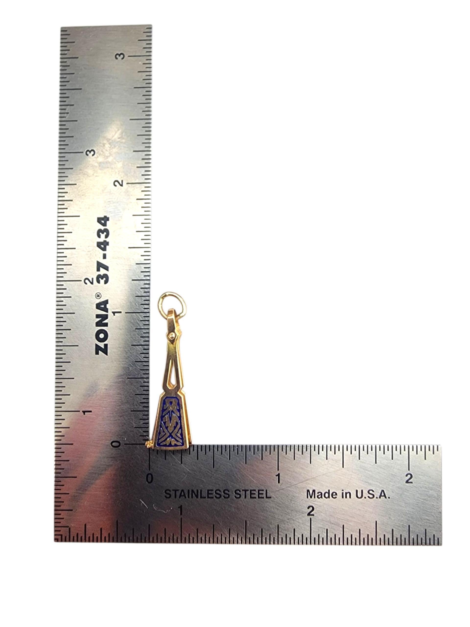 18K Yellow Gold Blue Enamel Articulated Hand Fan Charm #22831 For Sale 12