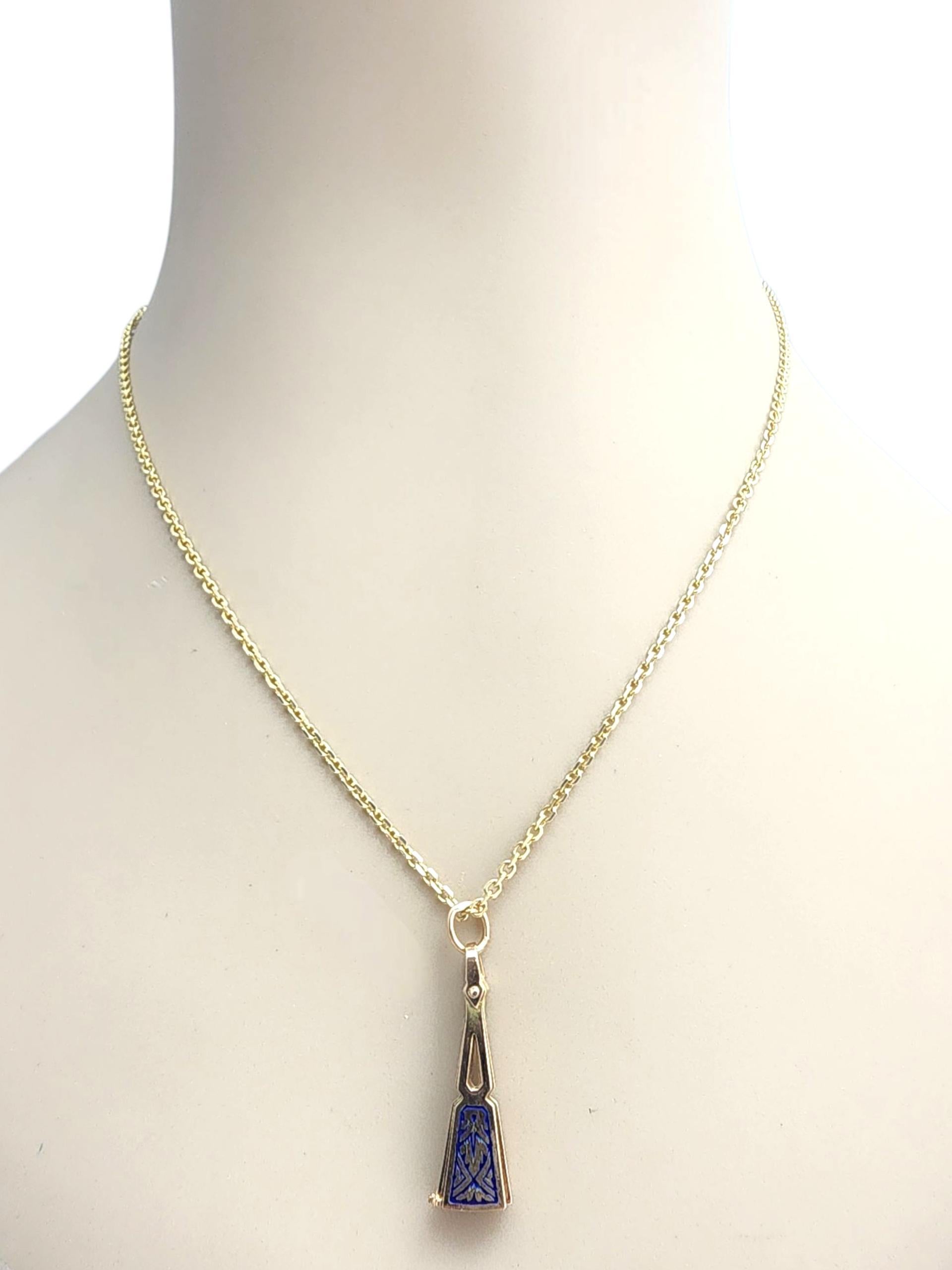 18K Yellow Gold Blue Enamel Articulated Hand Fan Charm #22831 For Sale 13