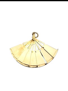 18K Yellow Gold Blue Enamel Articulated Hand Fan Charm #22831