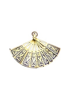 18K Yellow Gold Blue Enamel Articulated Hand Fan Charm #22831