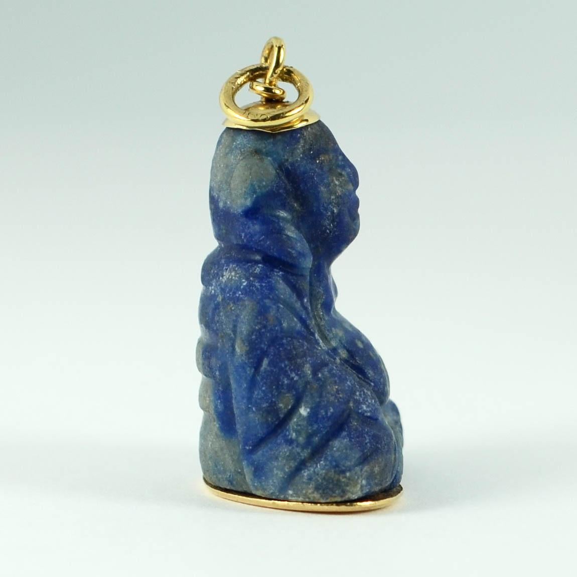 Uncut 18 Karat Yellow Gold Blue Lapis Lazuli Buddha Large Charm Pendant