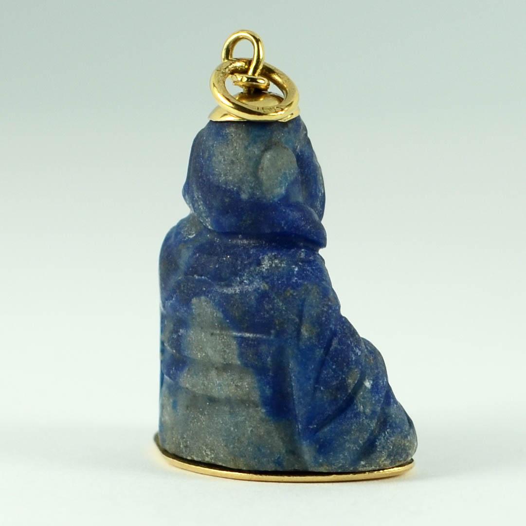 Women's or Men's 18 Karat Yellow Gold Blue Lapis Lazuli Buddha Large Charm Pendant