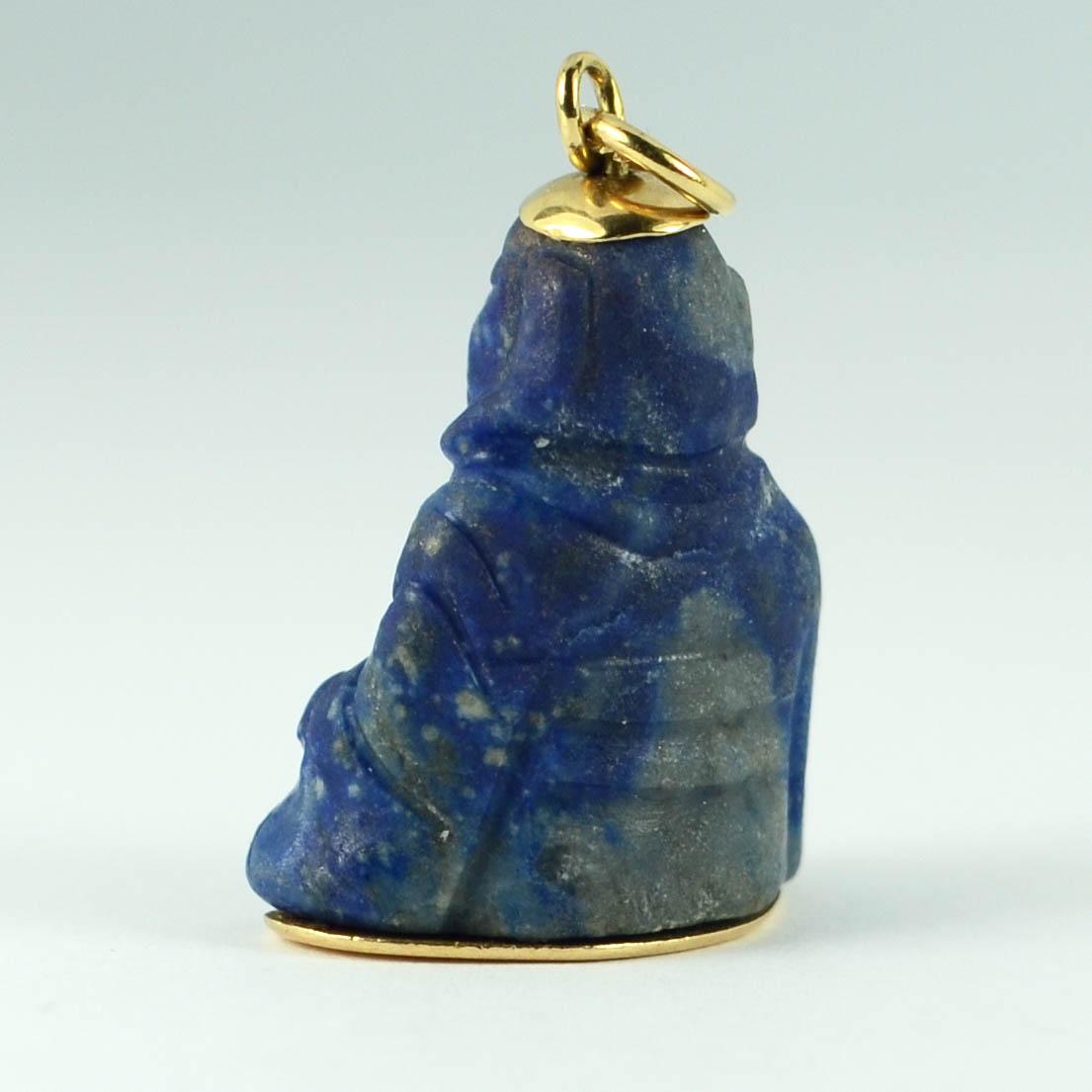 18 Karat Yellow Gold Blue Lapis Lazuli Buddha Large Charm Pendant 1