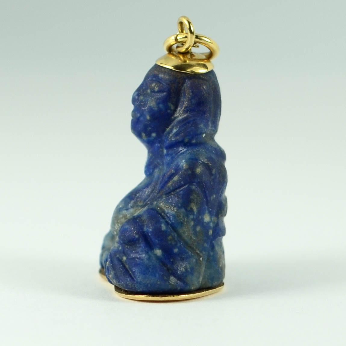 18 Karat Yellow Gold Blue Lapis Lazuli Buddha Large Charm Pendant 2