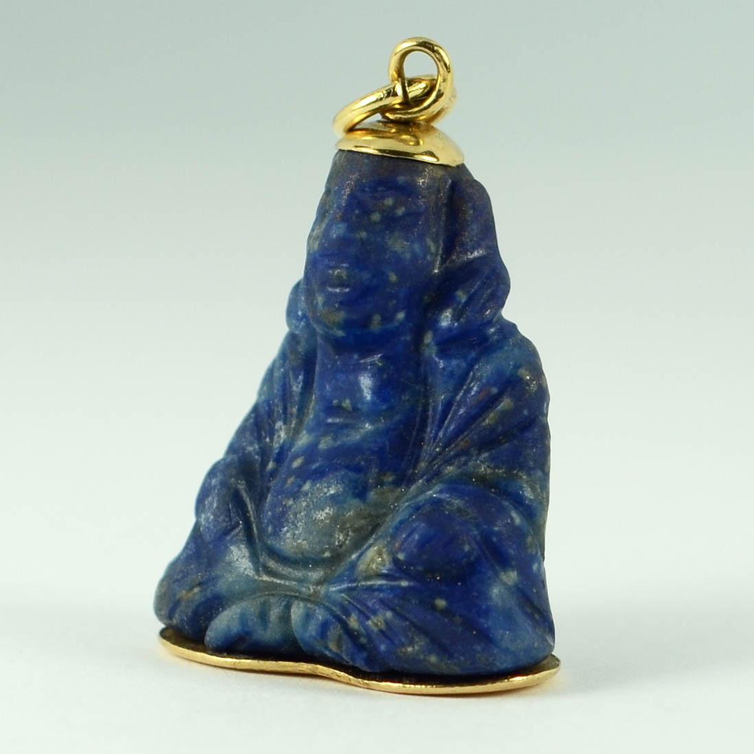 18 Karat Yellow Gold Blue Lapis Lazuli Buddha Large Charm Pendant 3