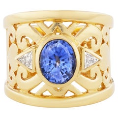 Bague "Blue Majesty" en or jaune 18 carats, saphirs et diamants par Paula Crevoshay