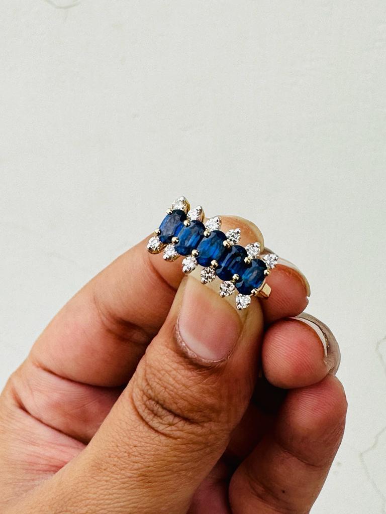 For Sale:  18K Yellow Gold Blue Sapphire and Diamond Half Eternity Engagement Ring 5
