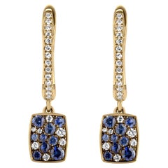 Gemistry 18K Yellow Gold Blue Sapphire and Diamond Hoop Drop Earrings