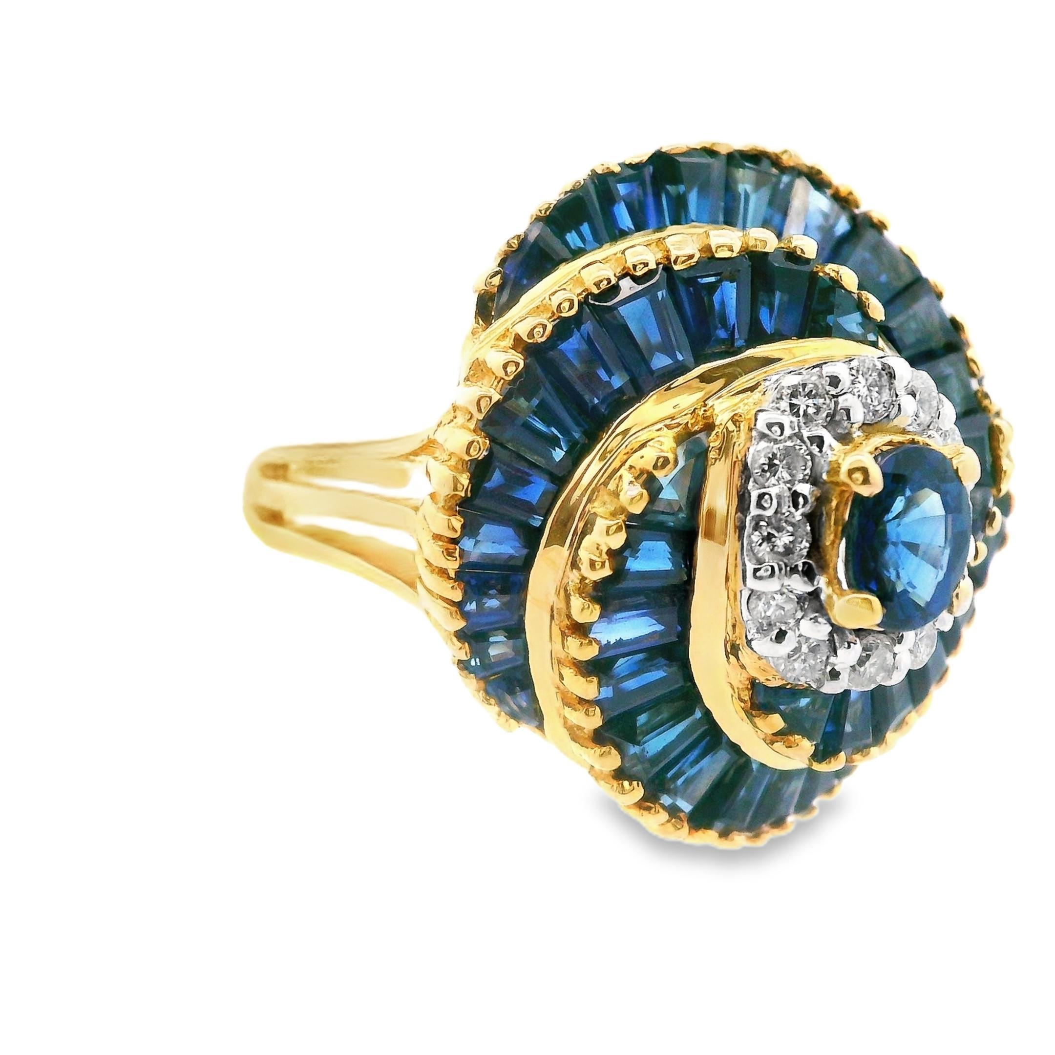 Oval Cut 18k Yellow Gold Blue Sapphire and Diamond Ring For Sale