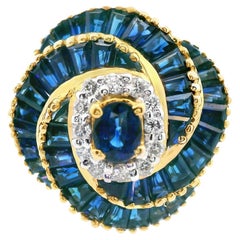 18k Yellow Gold Blue Sapphire and Diamond Ring