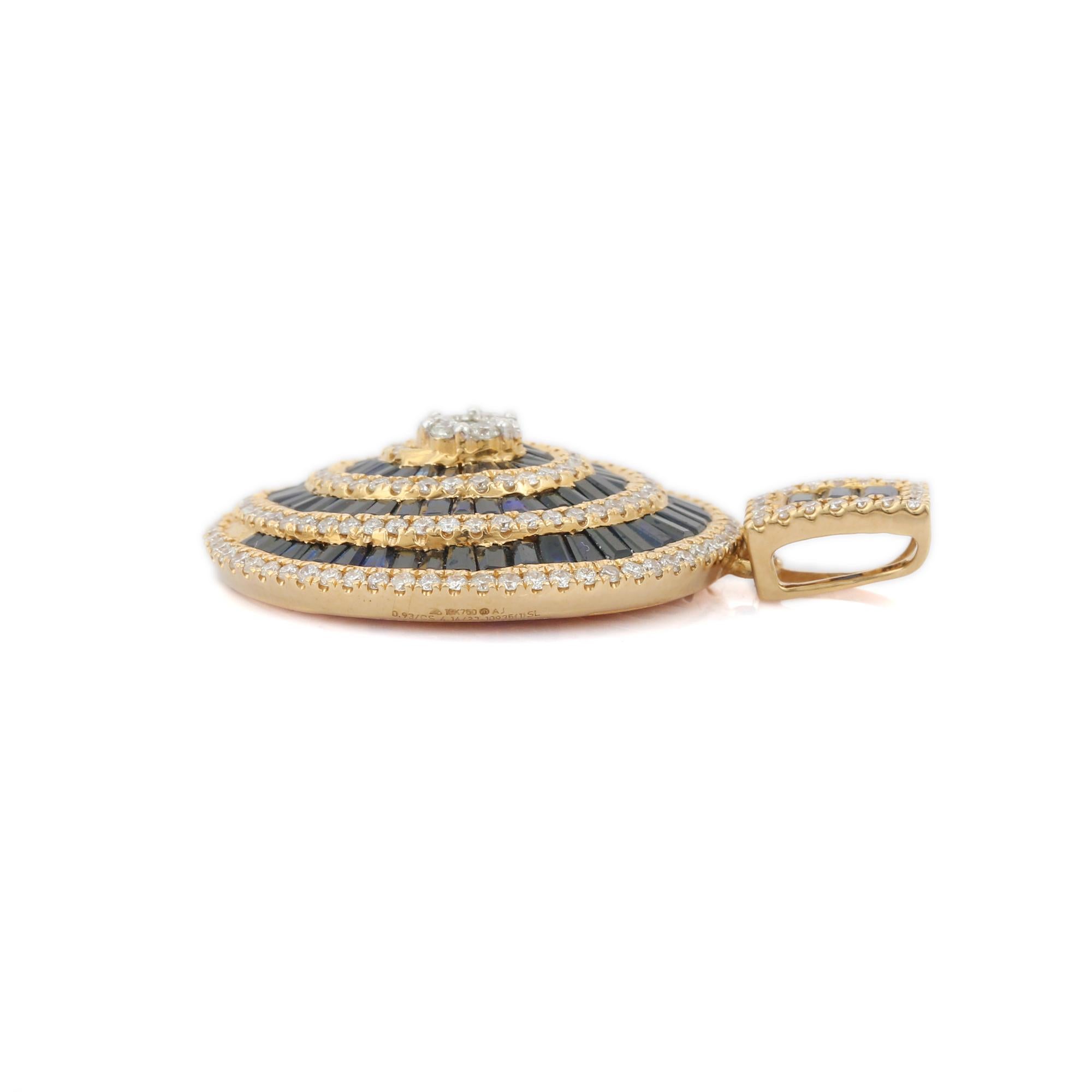Modern 18K Yellow Gold Blue Sapphire and Diamond Wedding Pendant For Sale