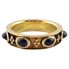 18K Yellow Gold Blue Sapphire Cabochon Ring Size 6.75 #14769