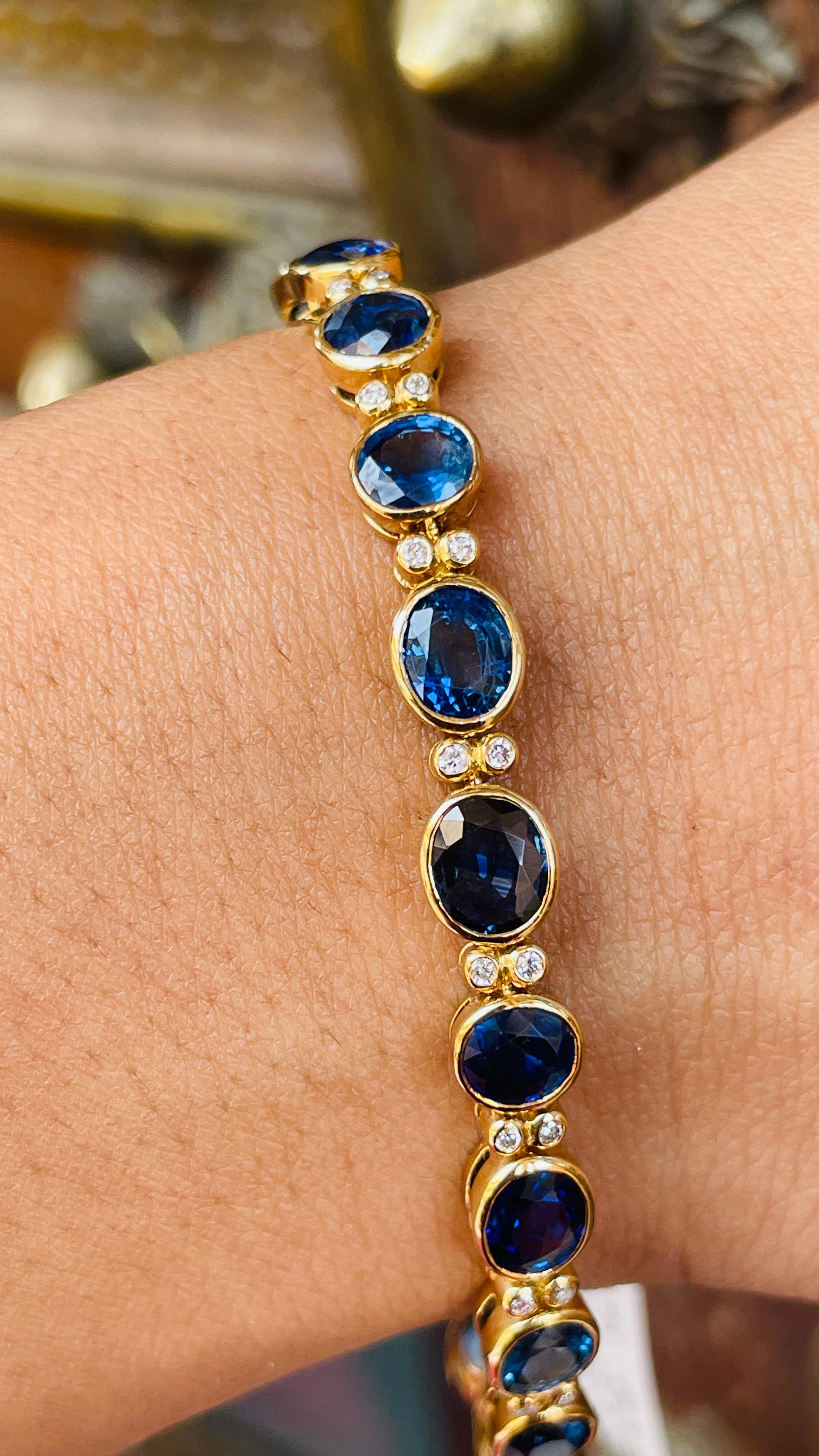 18K Yellow Gold Blue Sapphire Diamond Bracelet For Sale 1