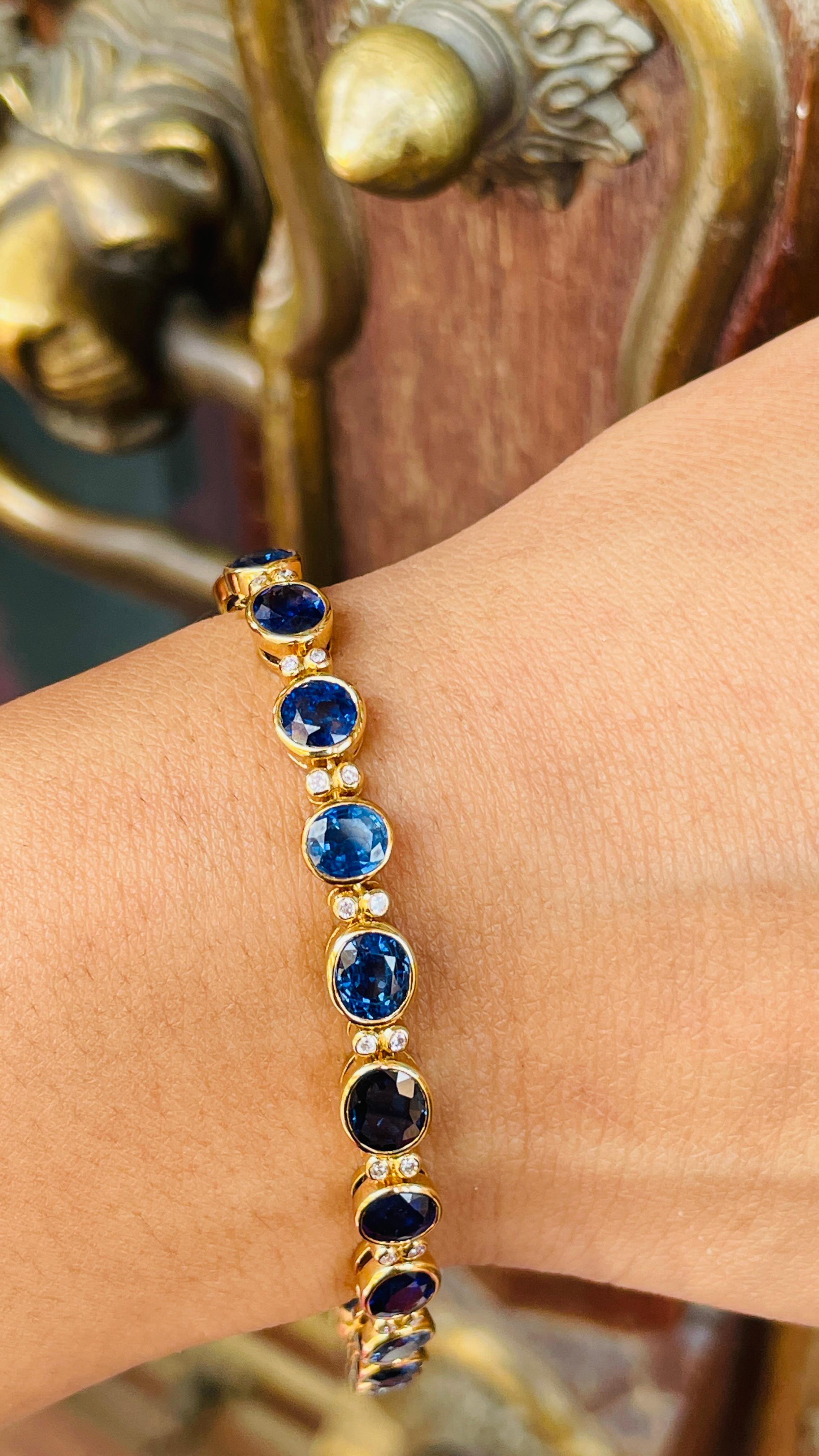 18K Yellow Gold Blue Sapphire Diamond Bracelet In New Condition For Sale In Houston, TX