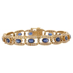 18K Yellow Gold Blue Sapphire Diamond Bracelet