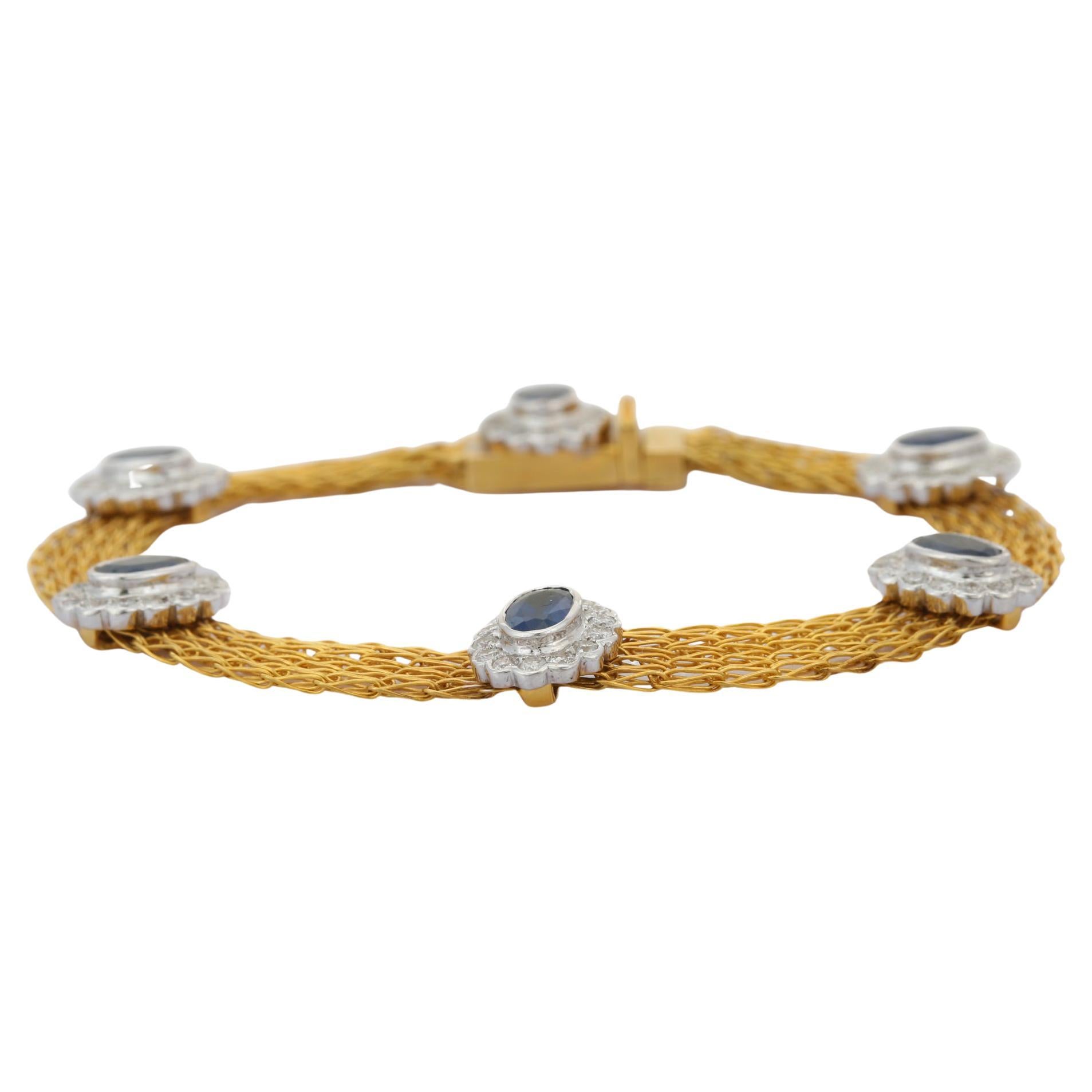 Armband aus 18 Karat Gelbgold mit blauem Saphir und Diamant (Moderne) im Angebot